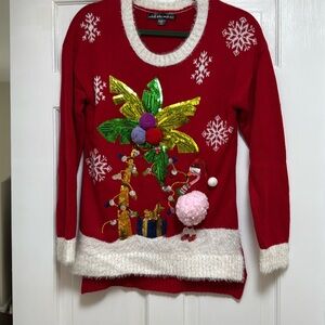 United States Sweaters-Christmas/Holiday Sequins Palm Tree Sweater Size S